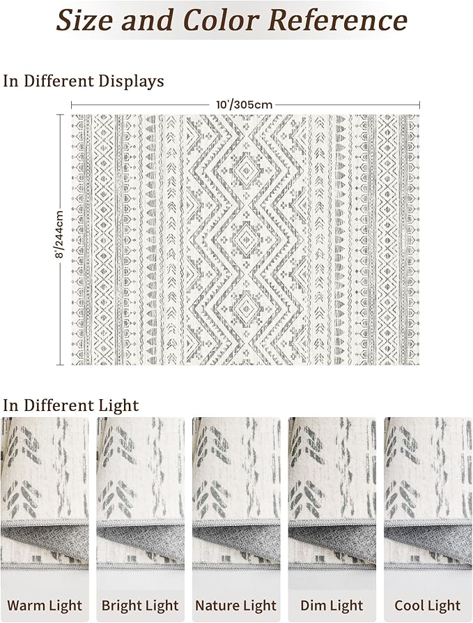 8x10 Area Rug for Living Room Moroccan Washable Rugs