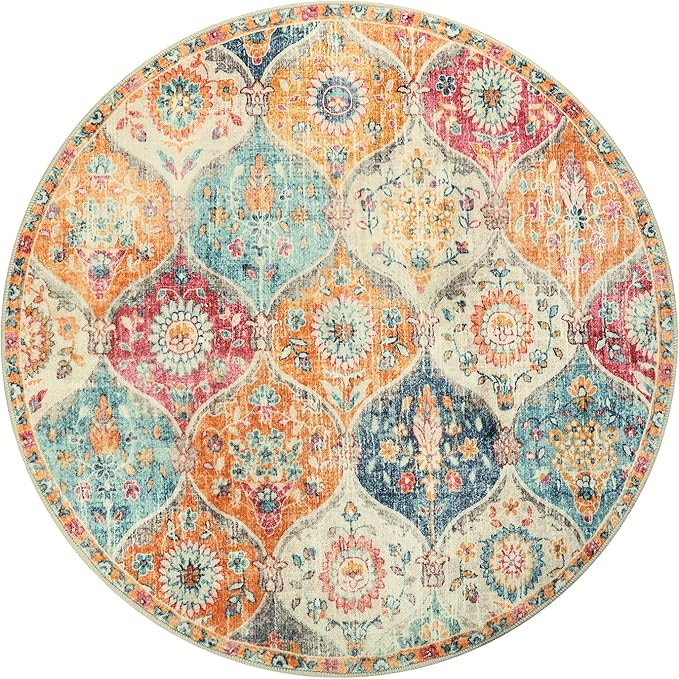 4ft Lahome Moroccan Trellis Washable Round Rugs